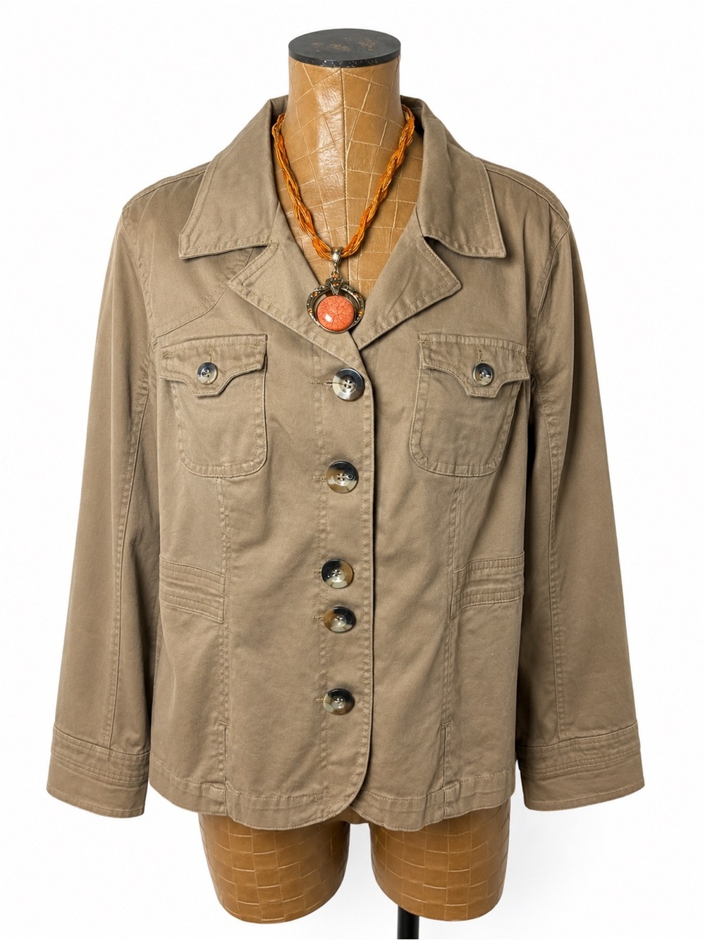 Dressbarn Tan Utility Jacket Women’s XL Stretch Cotton Button Front